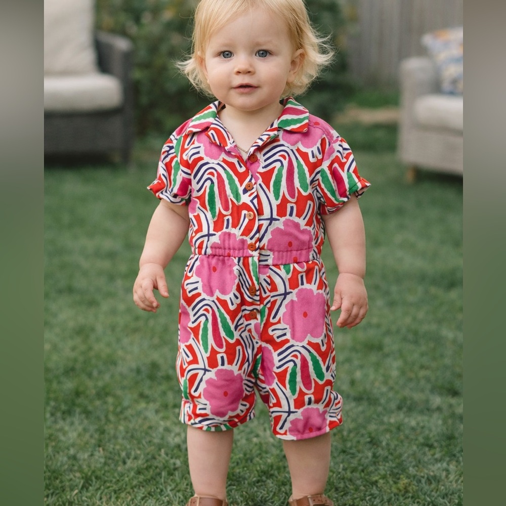 Diane‎ Von Furstenberg Romper girls 18 months Toddler one piece Floral Pink Red